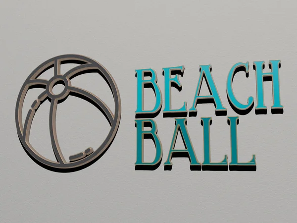 Beach Ball Ícone Texto Parede Ilustração Para Azul Bonito — Fotografia de Stock