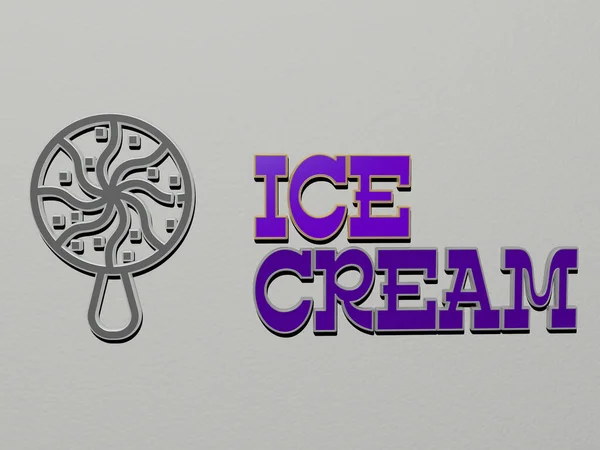 壁にアイスクリームのアイコンとテキスト 背景と寒さのための3Dイラスト — ストック写真