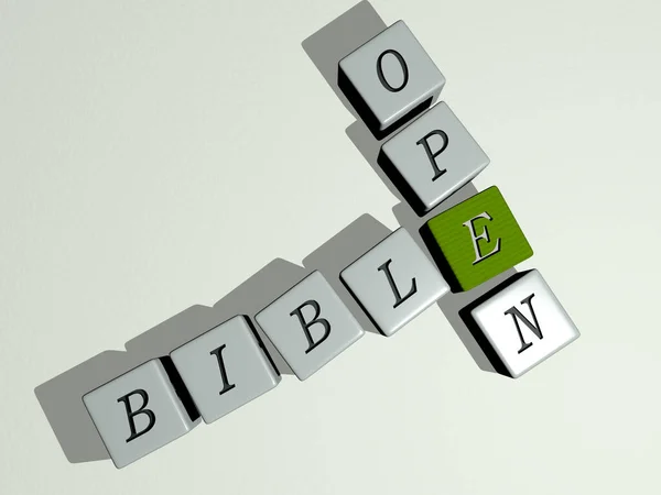 Bíblia Palavras Cruzadas Abertas Por Letras Dados Cúbicos Ilustração Para — Fotografia de Stock
