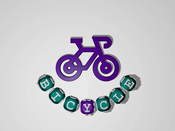 자전거와 도시를 아이콘 주변의 Bicycle 텍스트 자전거와 도시를 — 스톡 사진