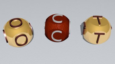 oktavlı küp zar harfleri metni, başyazı için 3D illüstrasyon ve 2019