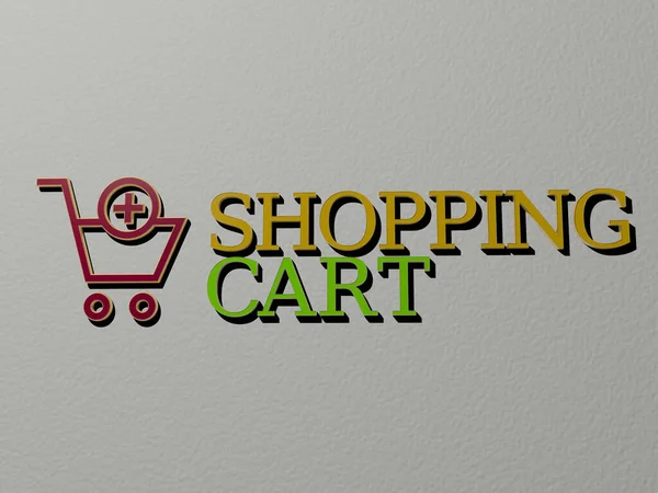Ілюстрація Графіки Тексту Shopping Cart Зробленого Металевими Кубиками Відповідних Значень — стокове фото
