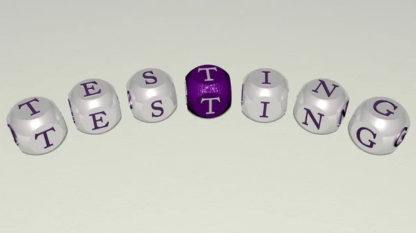 testing curved text of cubic dice letters, 3D illustration for concept and laboratory