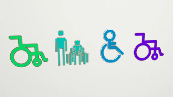 Zestaw Ikon Handicap Ilustracja Dla Niepełnosprawnych Wózków Inwalidzkich — Zdjęcie stockowe