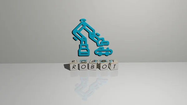 Robot Text Der Würfelbuchstaben Auf Dem Boden Und Symbol Der — Stockfoto