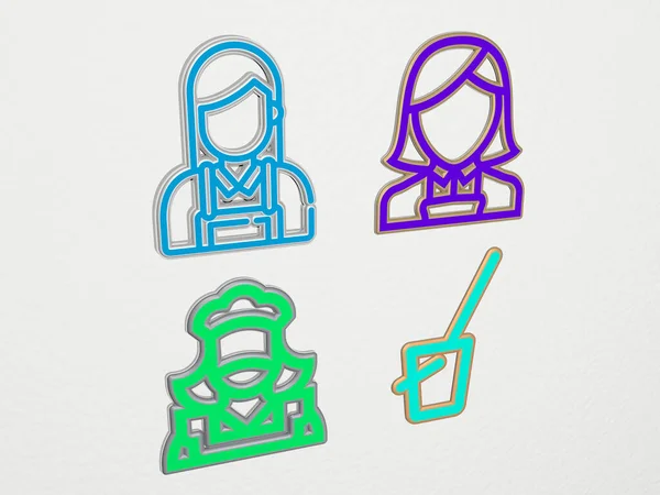 Maid Icons Set Illustration Cleaning Cleaner — Stock Photo, Image