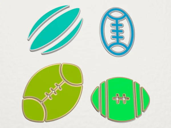 Rugby Ikony Sada Ilustrace Pro Míč Fotbal — Stock fotografie