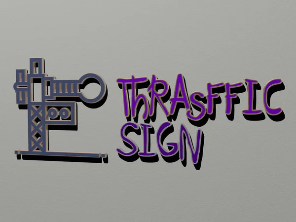 Traffic Sign Εικονίδιο Και Κείμενο Στον Τοίχο Εικονογράφηση Για Την — Φωτογραφία Αρχείου