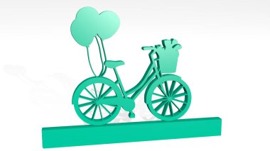 BICYCLE Balonlar 3D ikon döküm gölge, bisiklet ve şehir için 3D illüstrasyon