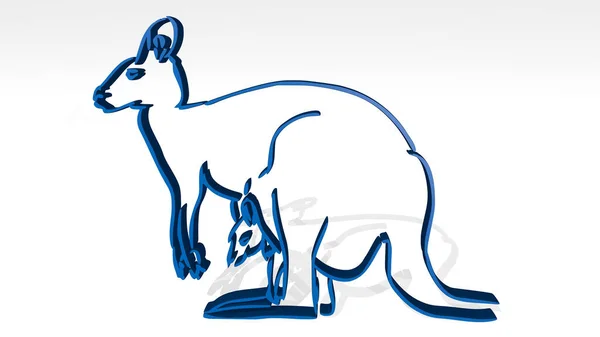 袋鼠与儿童3D图标投影仪 3D插图为澳大利亚和动物 — 图库照片