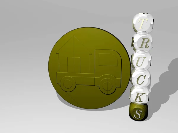 Trucks Ícone Lado Texto Vertical Letras Individuais Ilustração Para Carga — Fotografia de Stock
