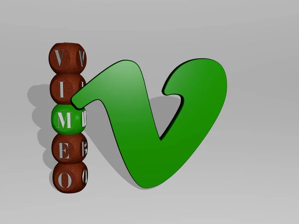 Vimeo 3D图标和骰子文字 3D插图 — 图库照片