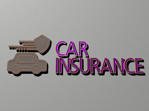 汽车外观图标和墙上文字 汽车和汽车的3D插图 — 图库照片