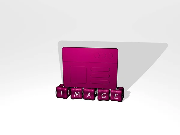立方体テキスト上の画像3Dアイコン 3Dイラスト — ストック写真