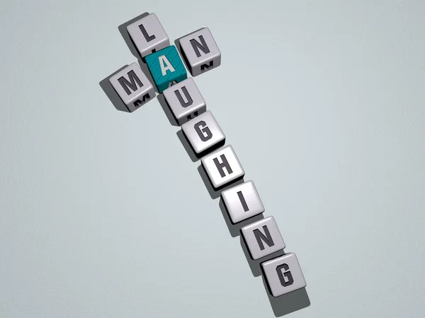 男人用立方体骰子字母学习填字游戏 用3D图解快乐快乐的生活 — 图库照片