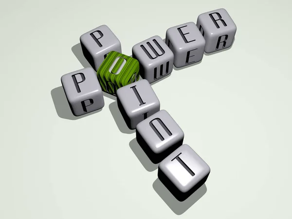 power point crossword by cubic dice letters, 3D illustration for background and energy