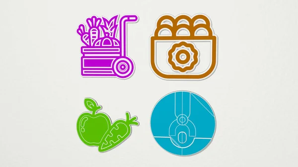 Harvest Colorful Set Icons Illustration Agriculture Background — Stock Photo, Image