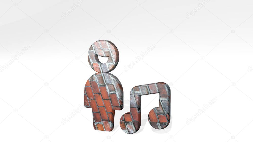 single man actions music 3D icon standing on the floor, 3D illustration for background and isolated