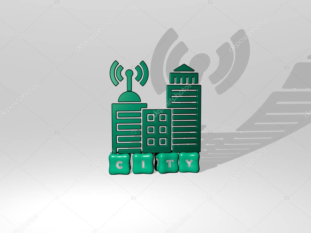 CITY 3D icon object on text of cubic letters, 3D illustration for architecture and building