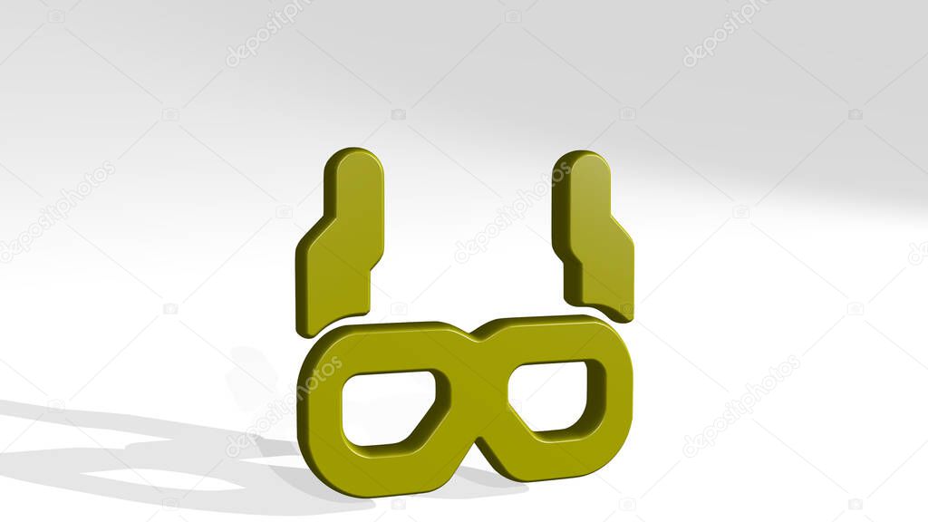 movies 3d glasses 3D icon casting shadow, 3D illustration for cinema and editorial
