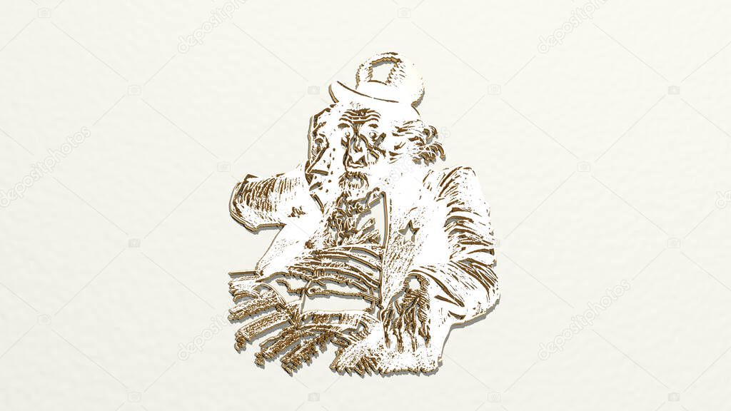 UNCLE SAM THINKING 3D drawing icon, 3D illustration for hat and american