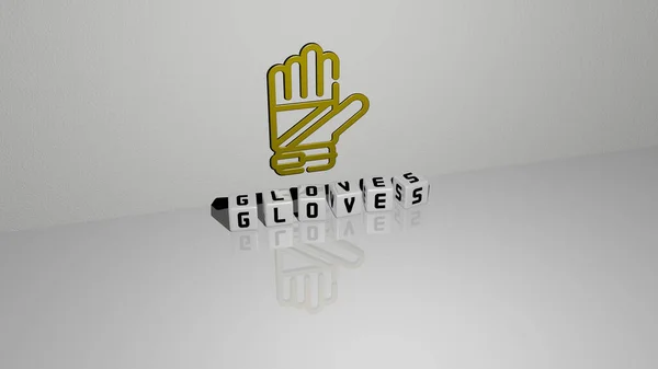 gloves text of cubic dice letters on the floor and 3D icon on the wall, 3D illustration for background and boxing