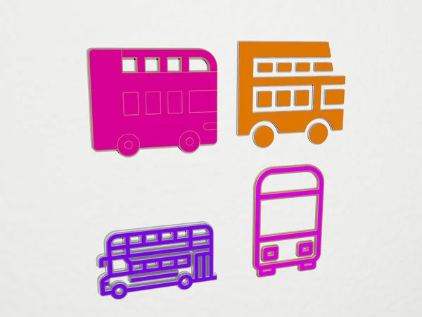 Double Decker Bus Icons Set Illustration — Stockfoto