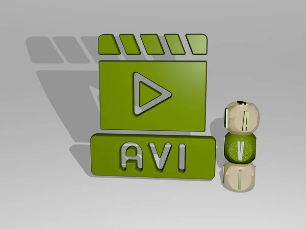 個々の文字の垂直テキストの横にあるAvi 3Dアイコン ファイルとドキュメントのための3Dイラスト — ストック写真