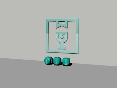 Konseptin ilgili anlamları ve arkaplan ve hediye sunumları için metalik zar harfleri tarafından yapılan kutu grafikleri ve metnin 3B çizimi