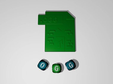 3B simge etrafında OGG metin, 3B illüstrasyon