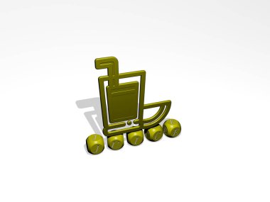 meyve suyu 3D simgesi kübik harfler üzerinde, 3D resimleme arkaplan ve taze