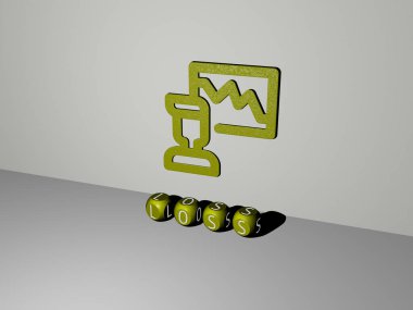 Konseptin ilgili anlamları ve ağırlık ve arkaplan sunumları için metalik zar harfleri tarafından yapılan kayıp grafiklerin ve metnin 3B çizimi