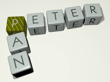 peter pan crossword by cubic dice letters, 3D illustration for church and architecture