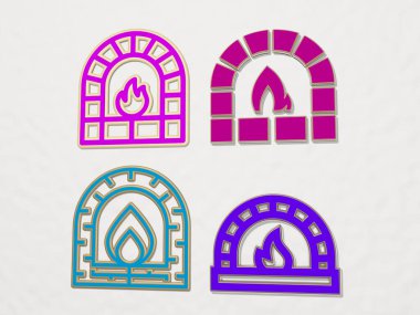 Taş fırın 4 simge seti, 3 boyutlu illüstrasyon