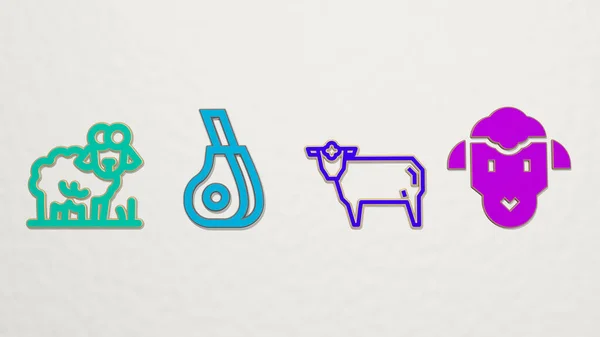 Lamb 4图标集 肉类和背景的3D插图 — 图库照片