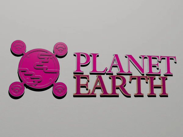 Planet Earth Ikon Szöveg Falon Illusztráció Háttér Tér — Stock Fotó
