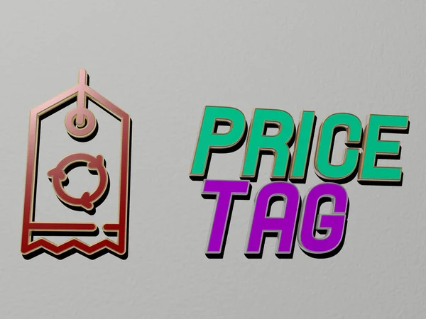 Ztvárnění Price Tag Ikonou Stěně Textem Uspořádaným Kovovými Krychlovými Písmeny — Stock fotografie