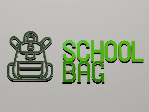 学校バッグのアイコンと壁にテキスト 教育と背景のための3Dイラスト — ストック写真