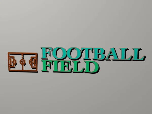 Illustration Football Field Graphics Text Made Metallic Dice Letters Related — Stock Photo, Image