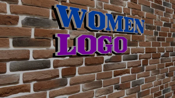 Dokulu Duvarda Kadinlar Logo Metni Güzel Genç Için Illüstrasyon — Stok fotoğraf