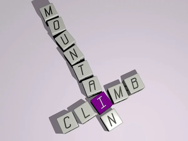 climb mountain crossword by cubic dice letters, 3D illustration for climbing and background
