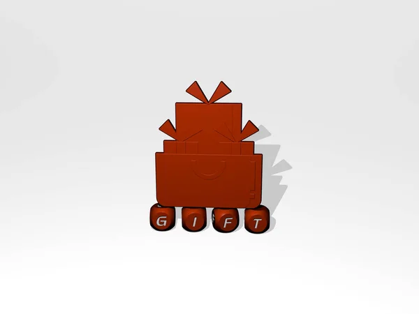 Ajándék Ikon Felett Kocka Betűk Illusztráció Háttér Karácsony — Stock Fotó