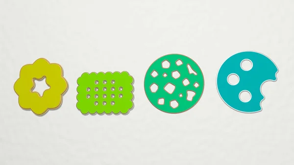 Set Iconos Biscuit Ilustración Para Fondo Pastel —  Fotos de Stock