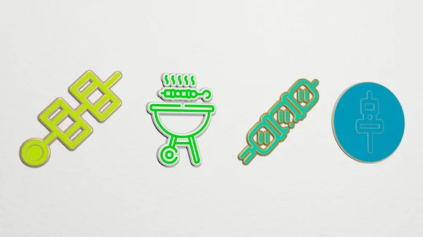 Skewer Icons Set Illustration Barbecue Meat — Stock Photo, Image