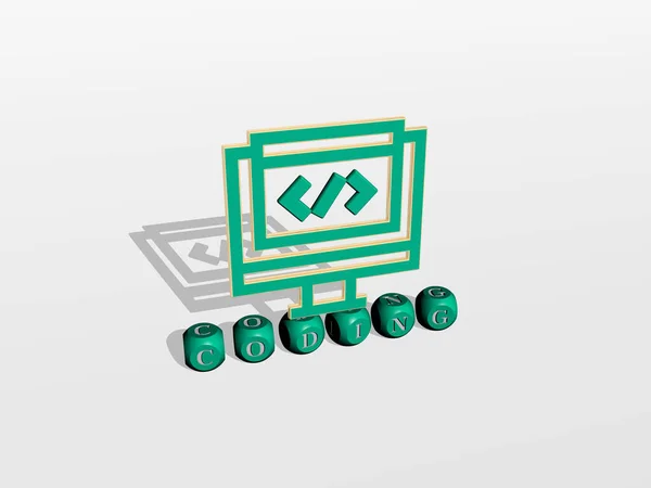 Coding Cubic Letters Icon Top Illustration Code Computer — Stock Photo, Image