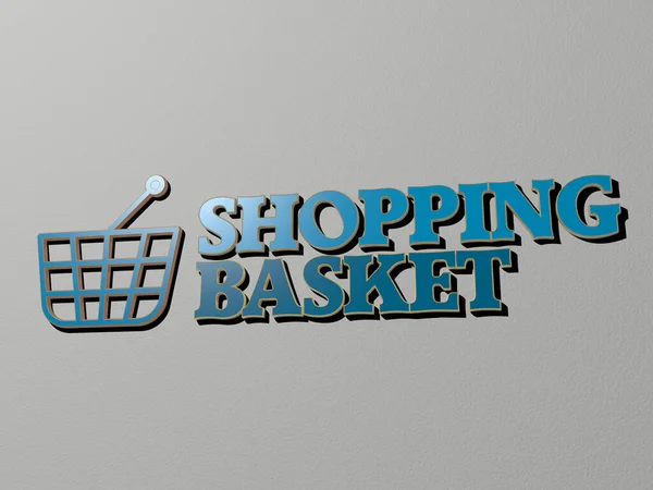 Shopping Basket Icoon Tekst Muur Illustratie Voor Achtergrond Bedrijf — Stockfoto