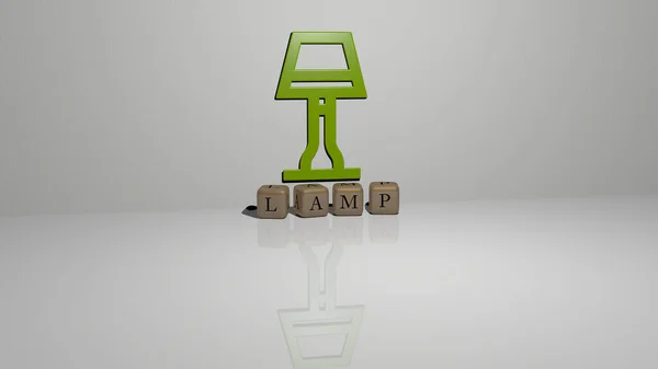 Lamp Tekst Van Kubieke Dobbelstenen Letters Vloer Icoon Muur Illustratie — Stockfoto