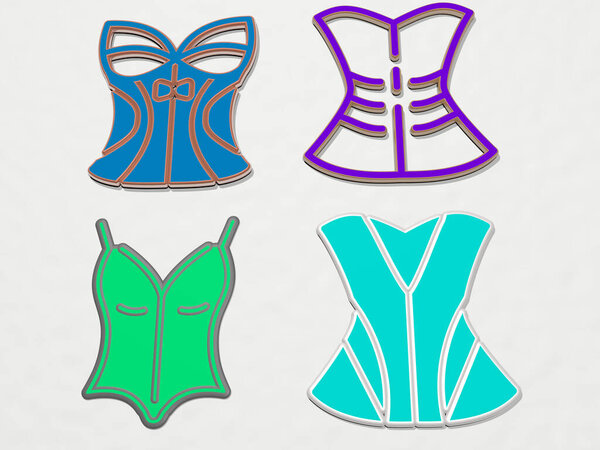 CORSET 4 icons set, 3D illustration for beautiful and woman