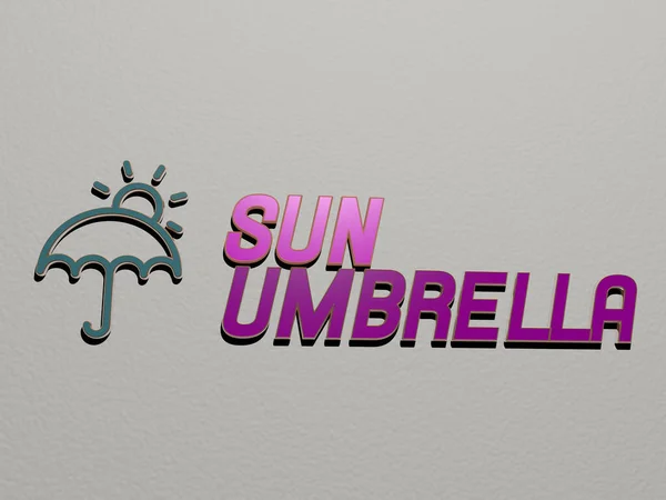 Sun Umbrellaアイコンと壁にテキスト 背景と美しいための3Dイラスト — ストック写真