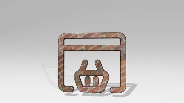 Eコマースバスケットブラウザ床に立つ3Dアイコン 背景と手紙のための3Dイラスト — ストック写真